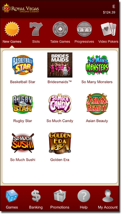 Royal Vegas Casino mobile app interface